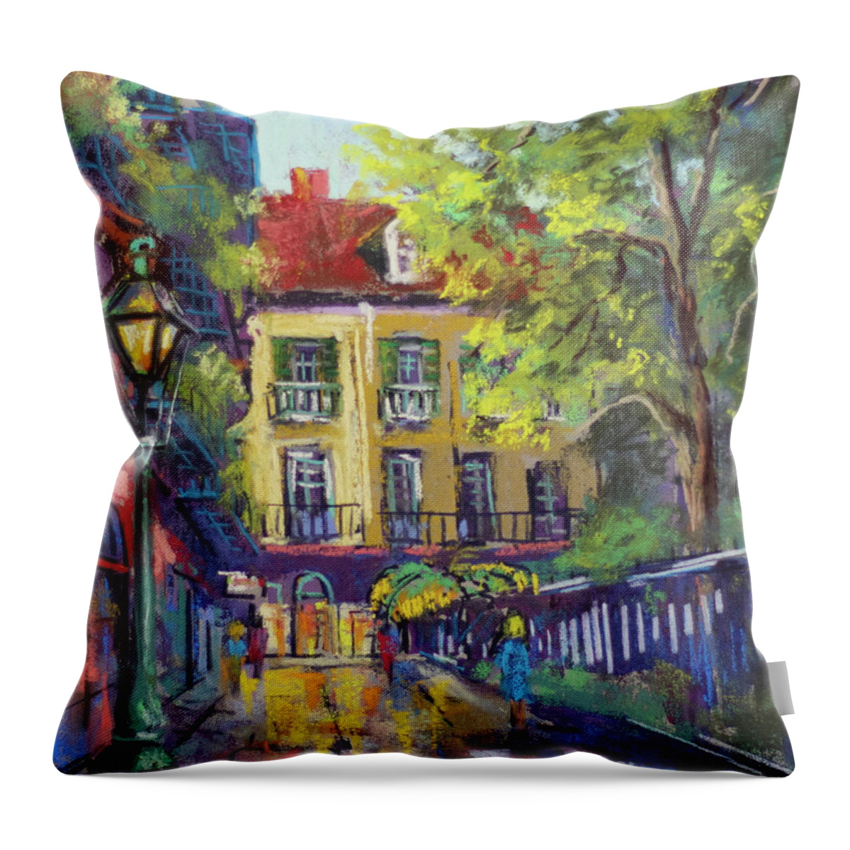 New Orleans Pirates Alley Throw Pillow featuring the painting Pirates at Royal by Dianne Parks