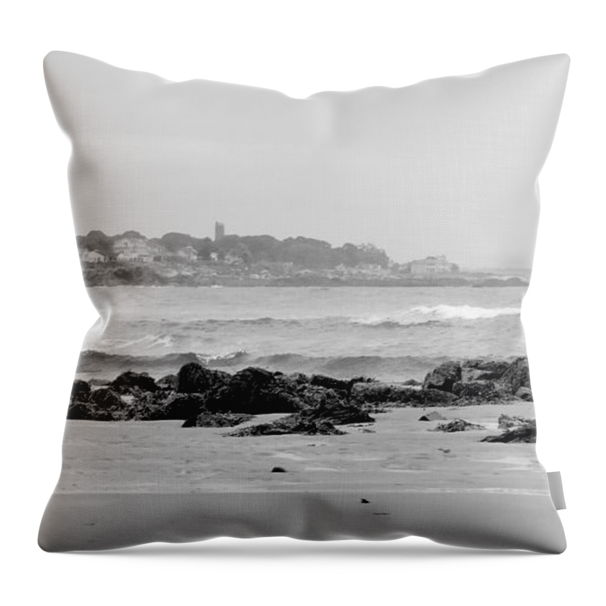 - Pirates Cove - Black And White - Rye Nh Throw Pillow featuring the photograph - Pirates Cove - Black and White - Rye Nh by THERESA Nye