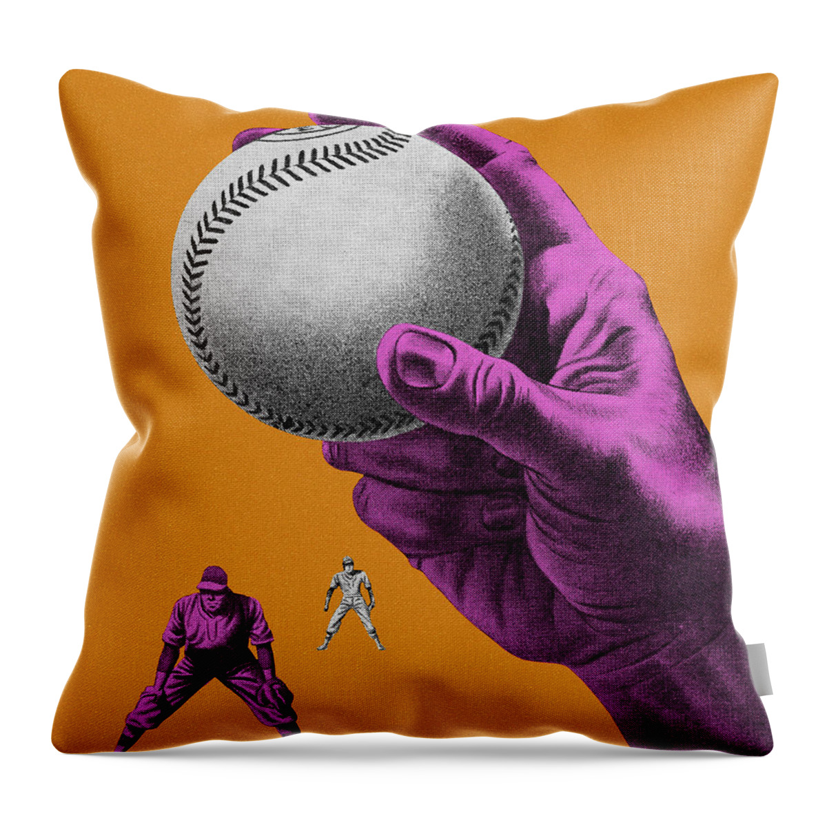 American Pastime Throw Pillow featuring the drawing Pitcher Holding a Baseball by CSA Images