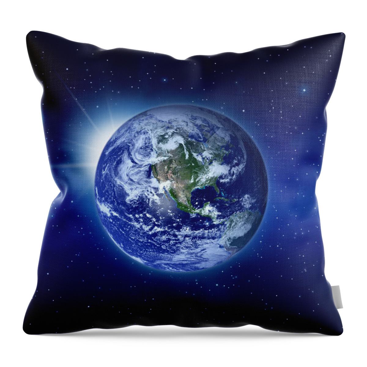 Constellation Throw Pillow featuring the photograph Planet Earth With Rising Sun Behind by Narvikk