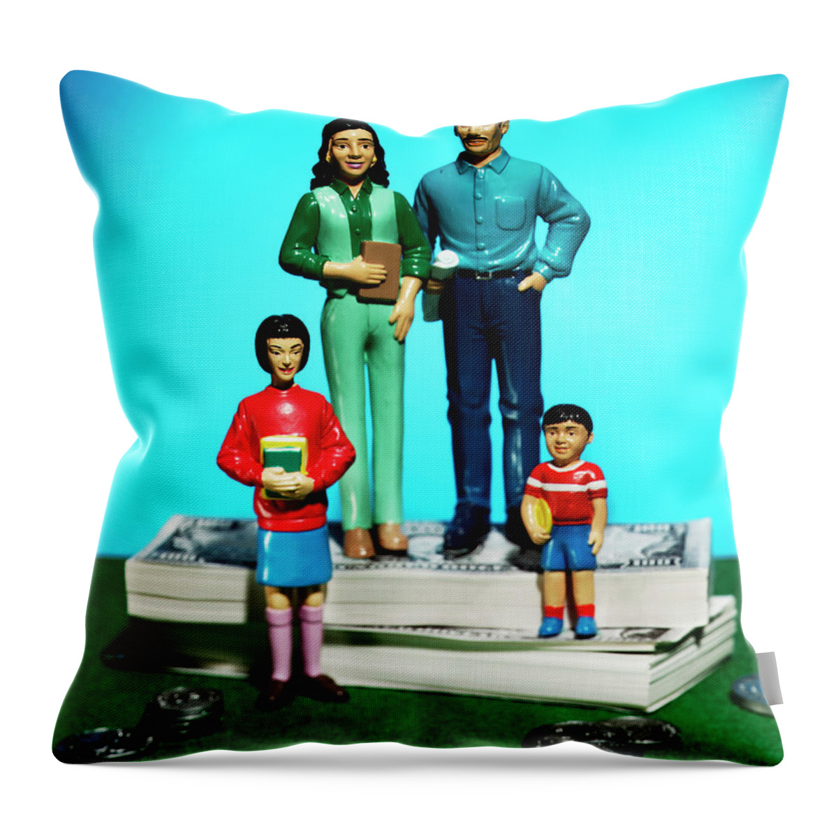 Blue Background Throw Pillow featuring the drawing Plastic People Figurines by CSA Images