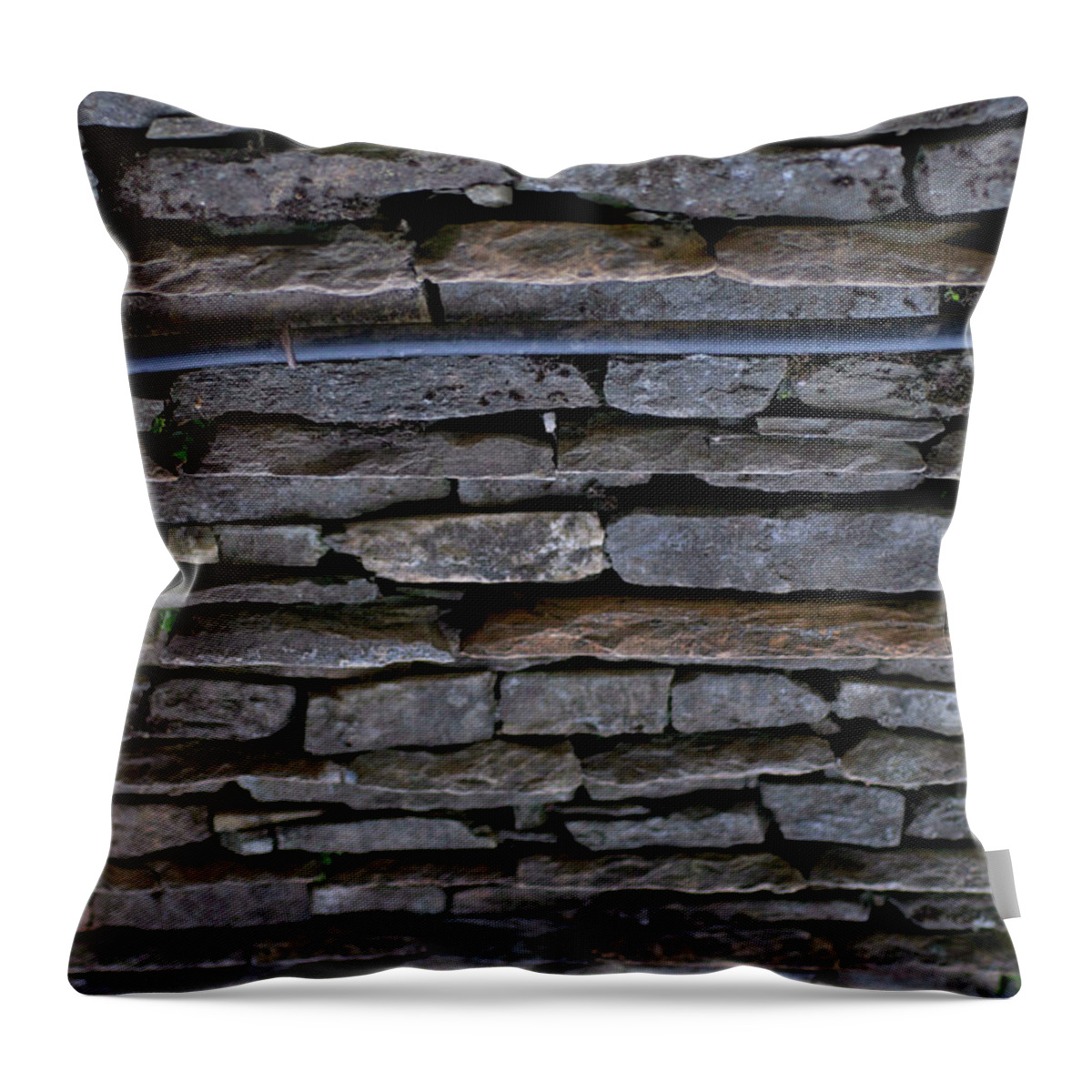 Slate Throw Pillow featuring the photograph Plastic Water Pipe Crossing A Slate by Jim Simmen