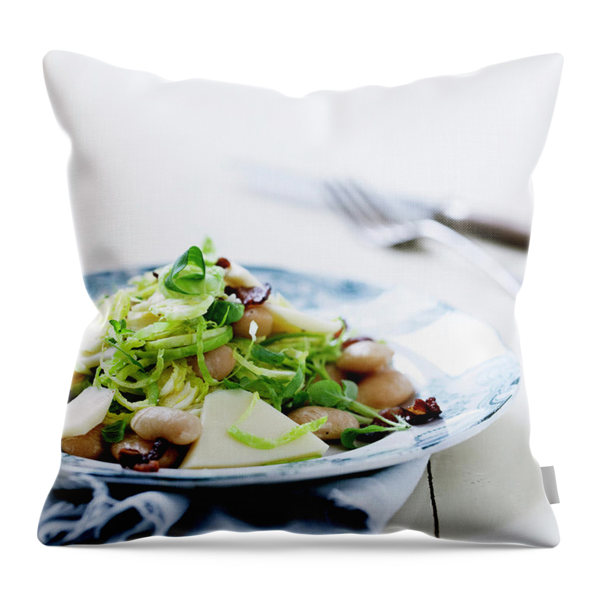 Cheese Throw Pillow featuring the photograph Plate Of Beans And Salad by Line Klein