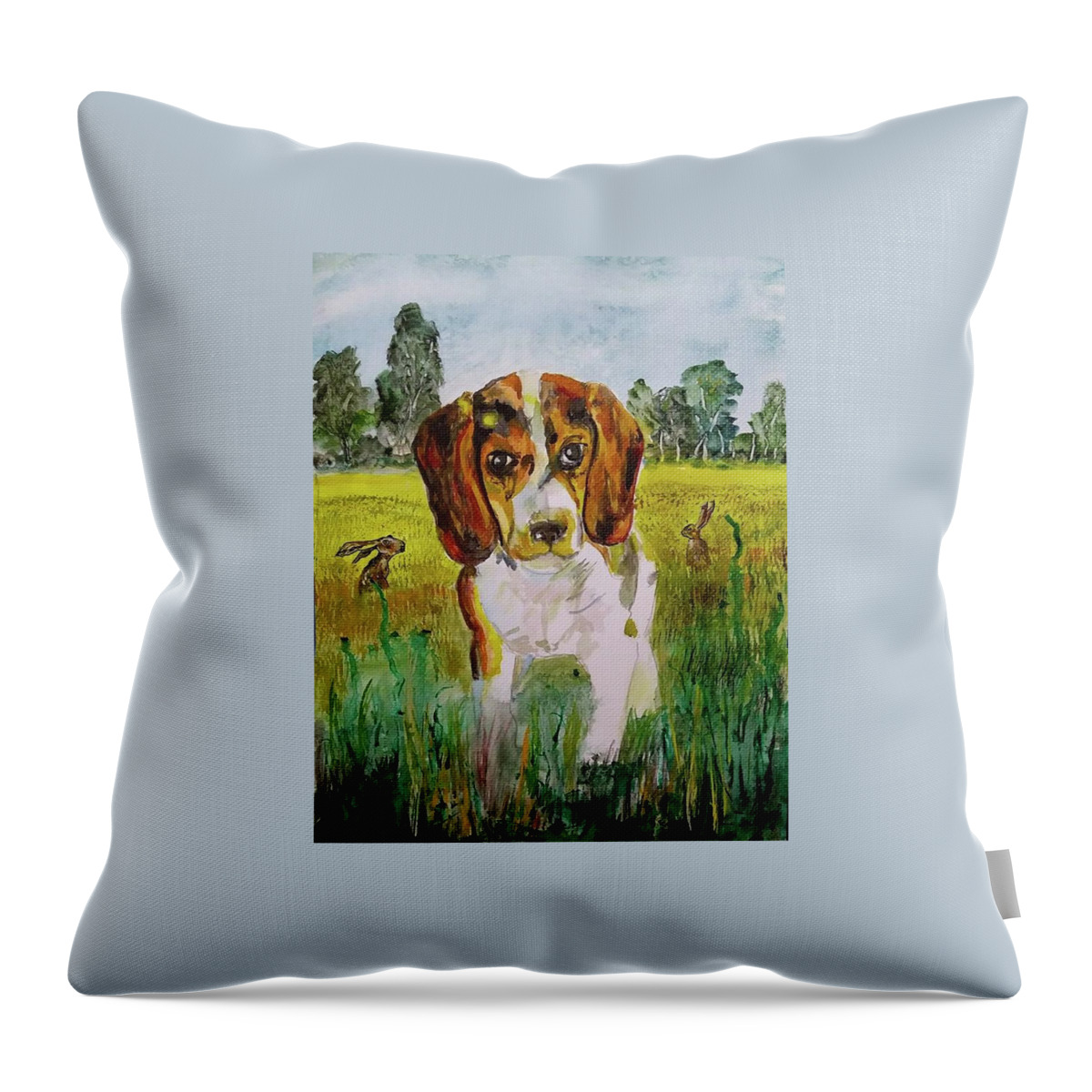 Beagle Throw Pillow featuring the painting Playmates by Mike Benton