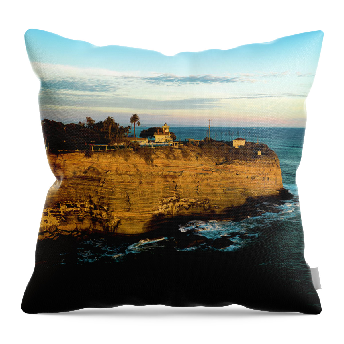 Steve Bunch Throw Pillow featuring the photograph Point Fermin Lighthouse Southern California sunset San Pedro coa by Steve Bunch