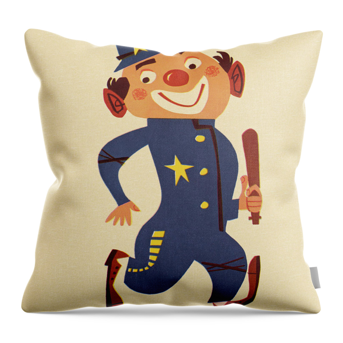 Brown Background Throw Pillow featuring the drawing Policeman Clown by CSA Images