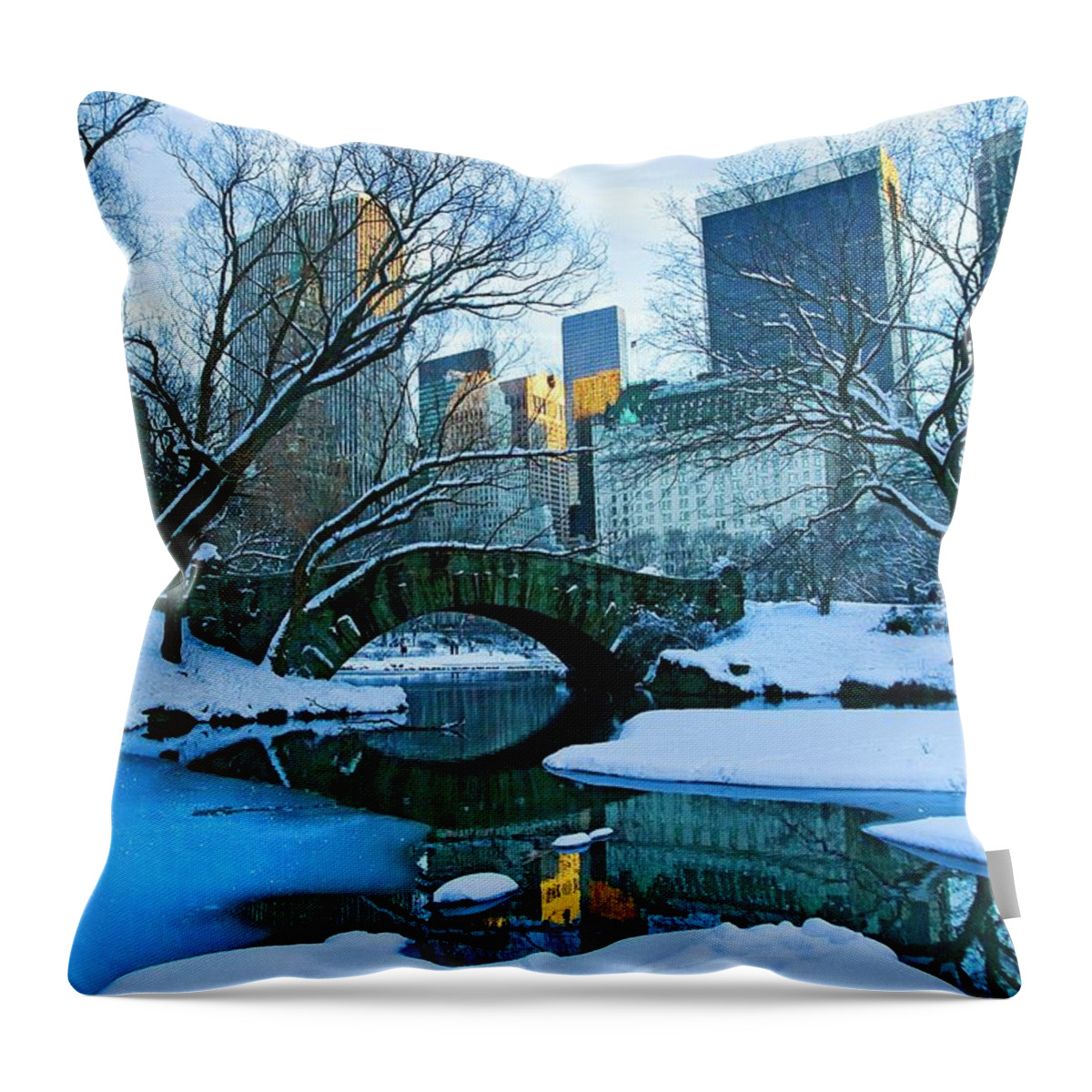 Estock Throw Pillow featuring the digital art Pond & Bridge, Central Park, Nyc by Claudia Uripos