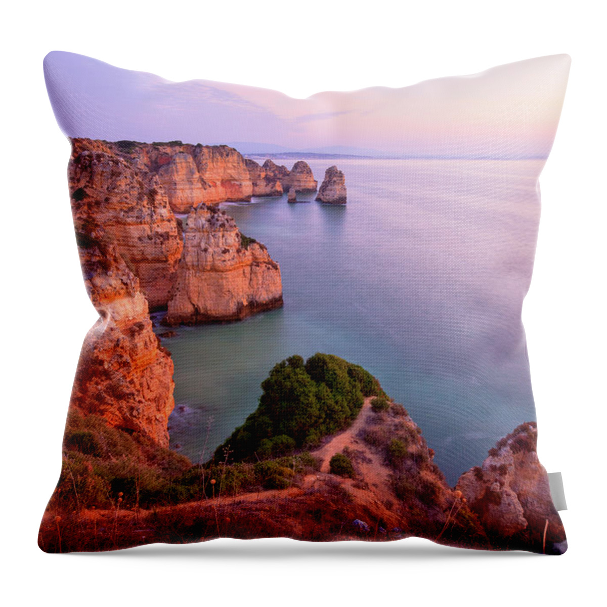 Algarve Throw Pillow featuring the photograph Ponta Da Piedade Sunrise by M Swiet Productions