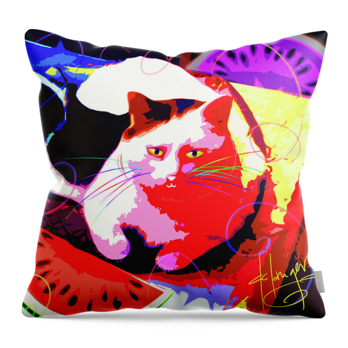 Toby Throw Pillow featuring the painting POP CAT Toby by DC Langer