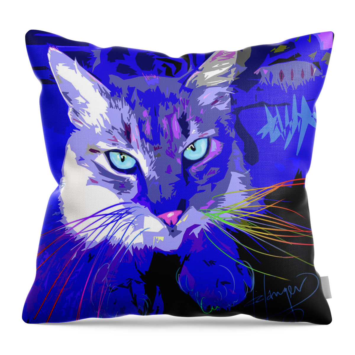 Dizzycats Throw Pillow featuring the painting pOpCat Timmy by DC Langer