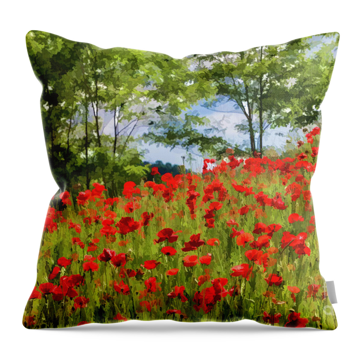 Flowers Throw Pillow featuring the digital art Poppies and Trees by Lisa Lemmons-Powers