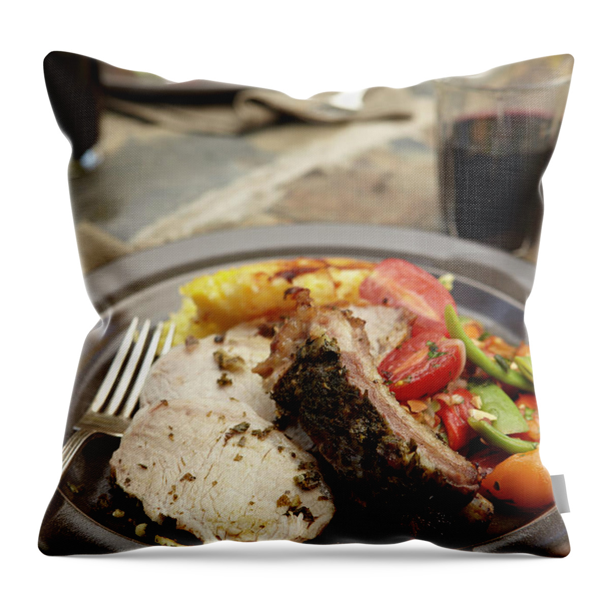 Alcohol Throw Pillow featuring the photograph Pork And Ribs With Vegetables by James Baigrie