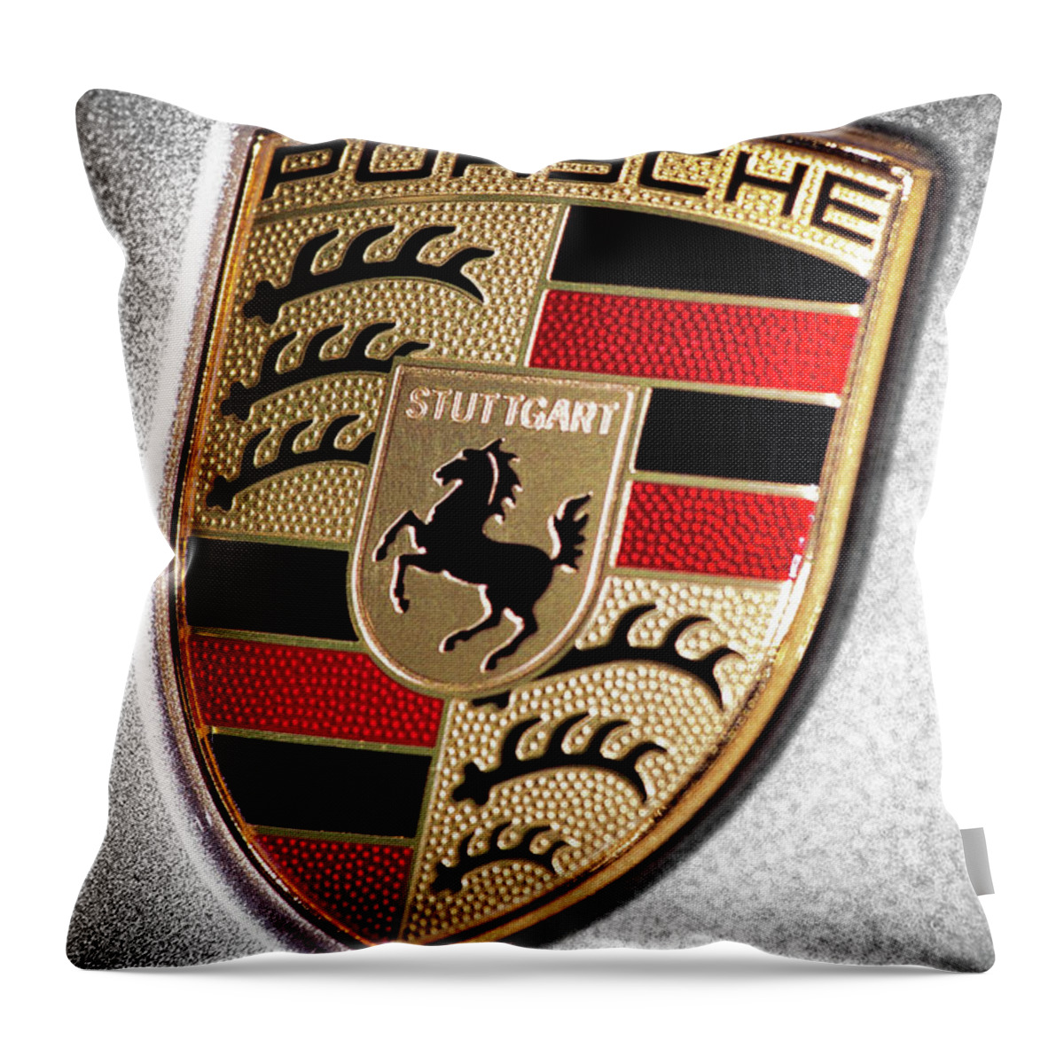 Porsche Throw Pillow featuring the photograph Porsche Hood Badge by Gordon Dean II
