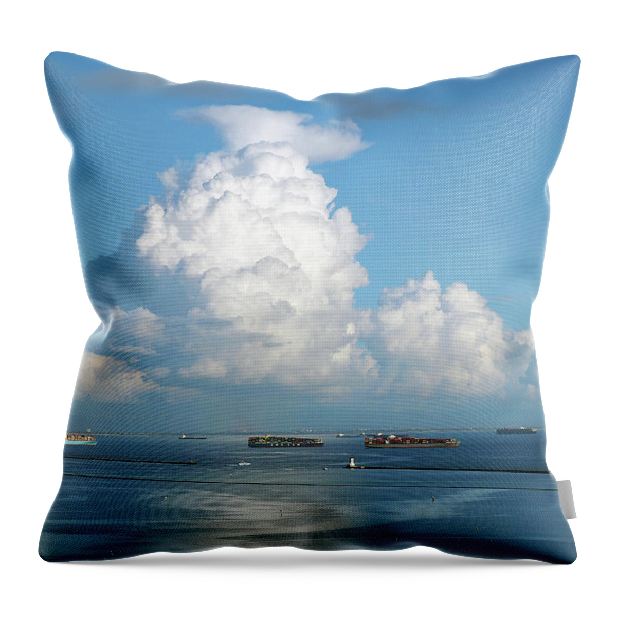 Los Angeles Harbor Throw Pillow featuring the photograph Port of Los Angeles with thundercloud by Joe Schofield