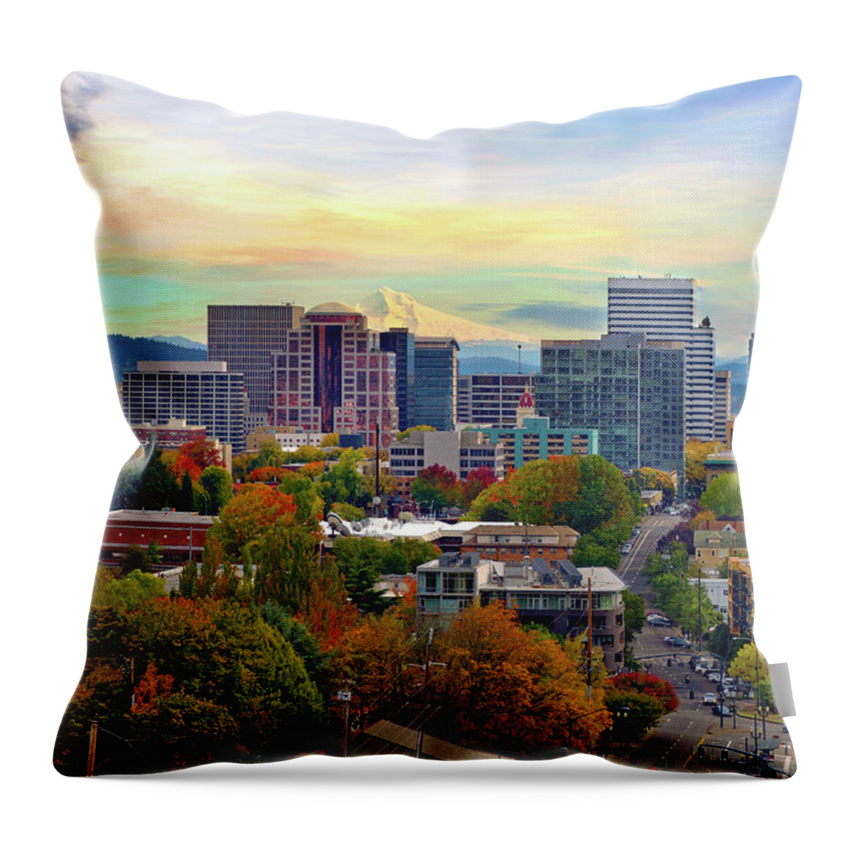 Viewpoint Throw Pillow featuring the photograph Portland Oregon Downtown Cityscape In by David Gn Photography