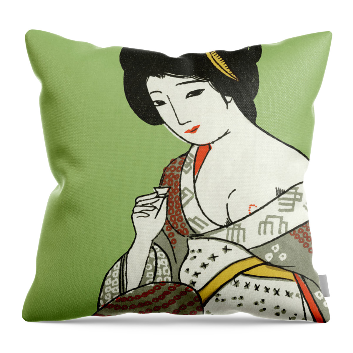 Adult Throw Pillow featuring the drawing Portrait of a Geisha by CSA Images