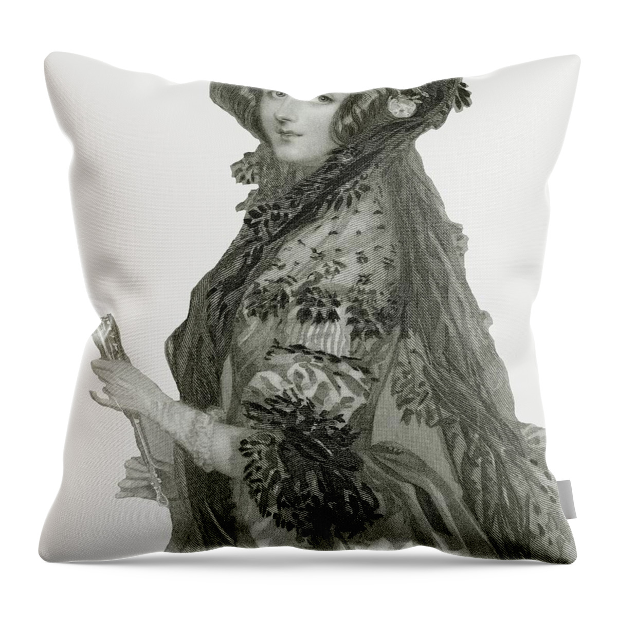 Ada Throw Pillow featuring the drawing Portrait Of Augusta Ada King 1815 - 1852, Countess Of Lovelace Engraving by Alfred-edward Chalon