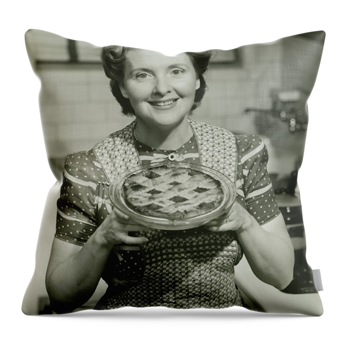 Mature Adult Throw Pillow featuring the photograph Portrait Of Mature Woman Holding Pie by George Marks