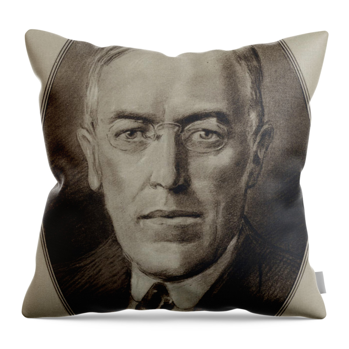 Portraits Of American Statesmen Throw Pillow featuring the painting Portraits Of American Statesmen, Woodrow Wilson by Gordon Ross