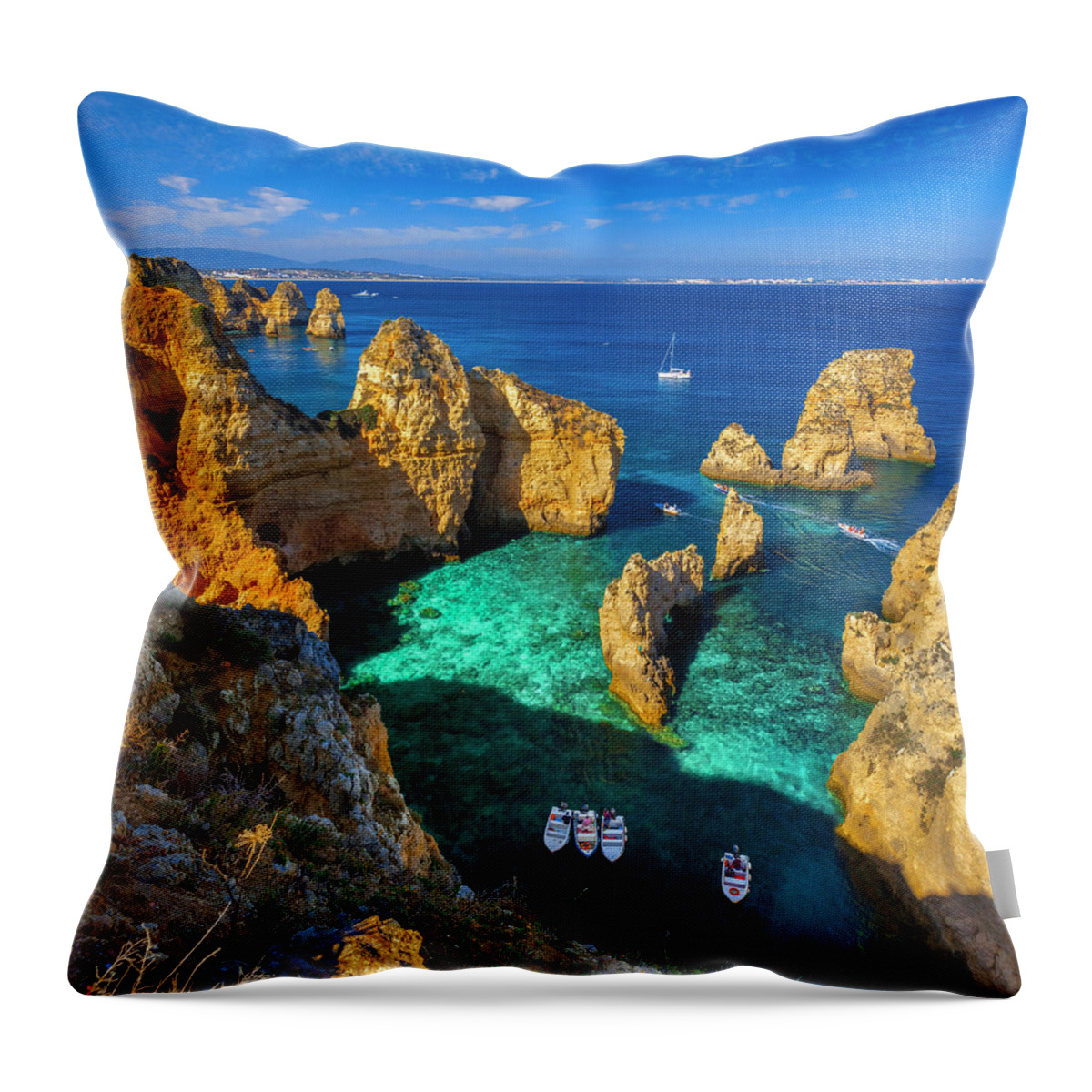 Estock Throw Pillow featuring the digital art Portugal, Faro, Lagos, Atlantic Ocean, Algarve, Ponta De Piedade by Olimpio Fantuz
