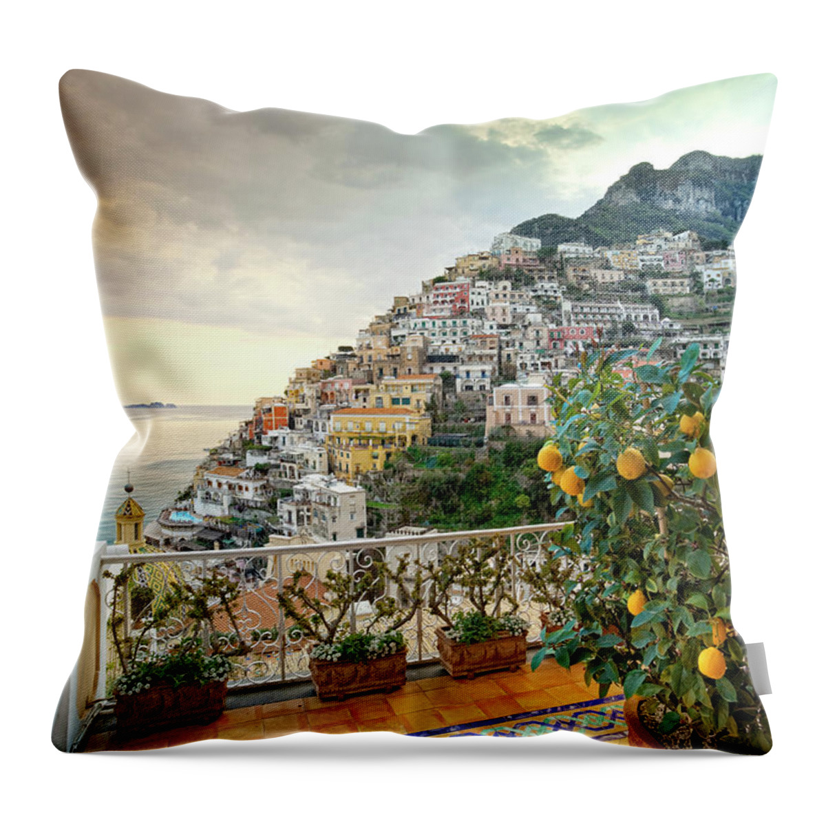Estock Throw Pillow featuring the digital art Positano, Amalfi Coast, Italy by Pietro Canali