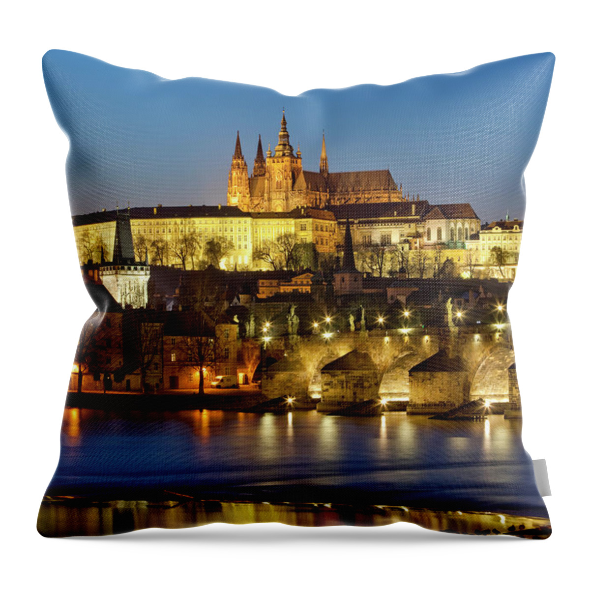 Built Structure Throw Pillow featuring the photograph Prague - Charles Bridge And Hradcany by Frank Chmura