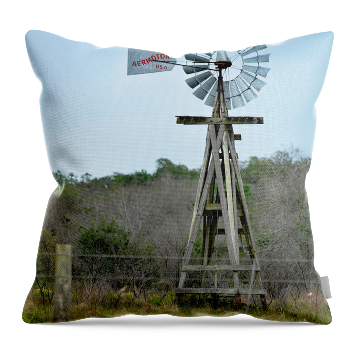  Throw Pillow featuring the photograph Prairie Windmill by Jimmie Bartlett