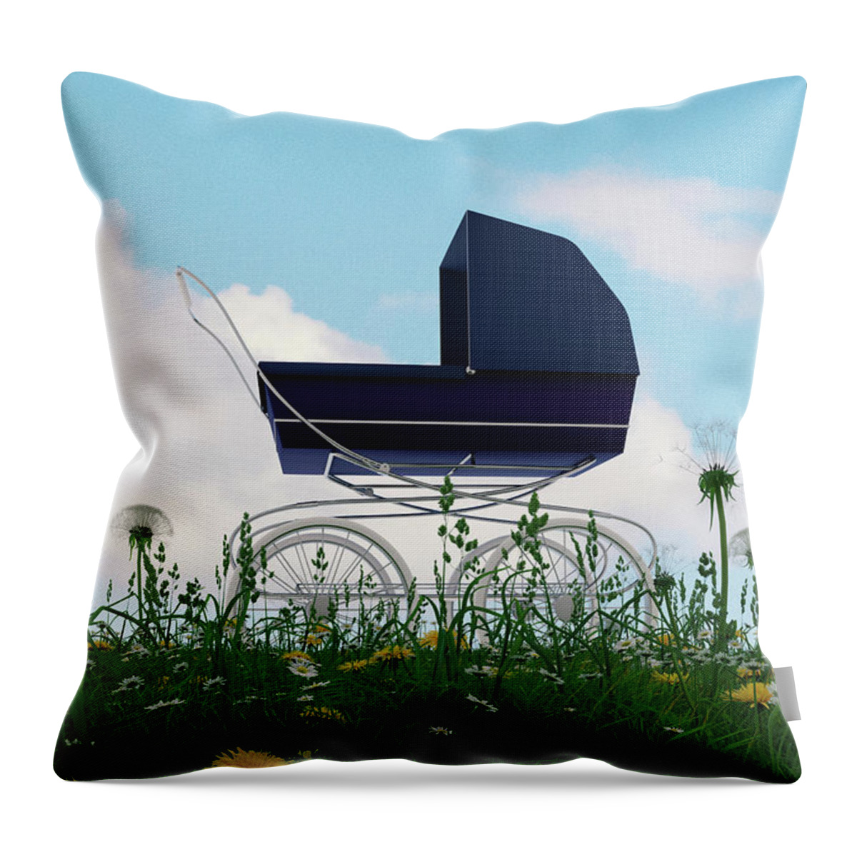 Clayton Throw Pillow featuring the digital art Pram in the countryside by Clayton Bastiani