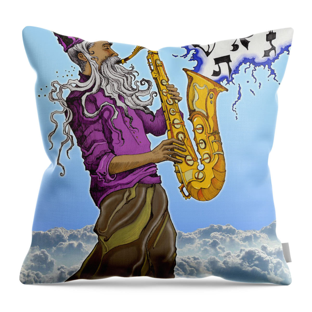 Sax Throw Pillow featuring the painting Pre-Doppler by Yom Tov Blumenthal