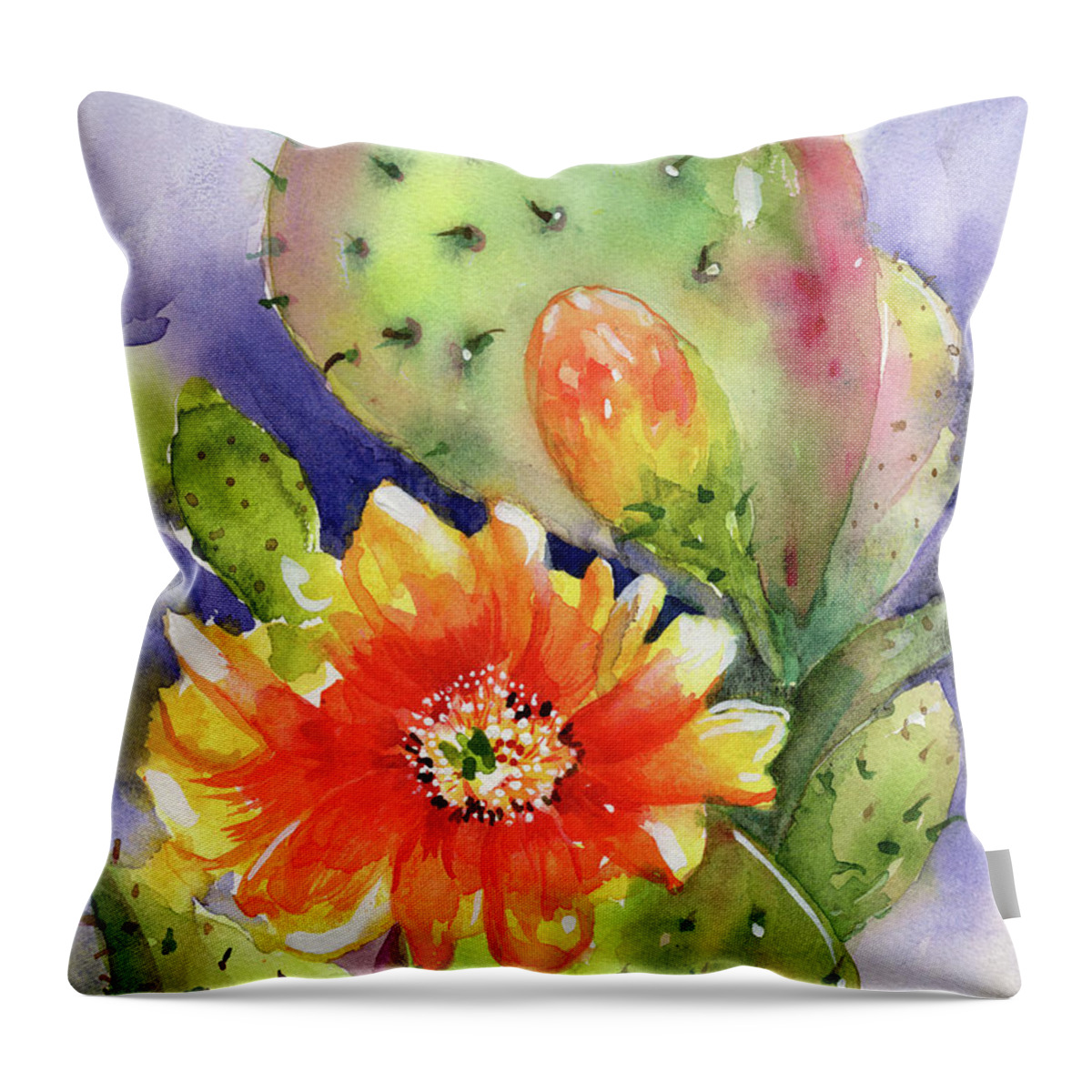 Cactus Throw Pillow featuring the painting Prickly Pear Bloom by Mary Lou McCambridge