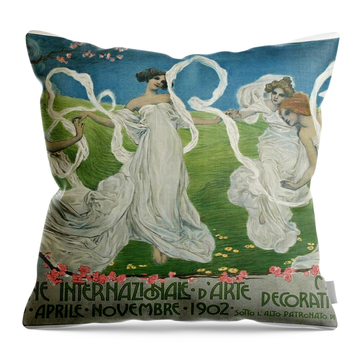Art Nouveau Throw Pillow featuring the painting Prima Esposizione, italian poster ca 1902 by Vincent Monozlay
