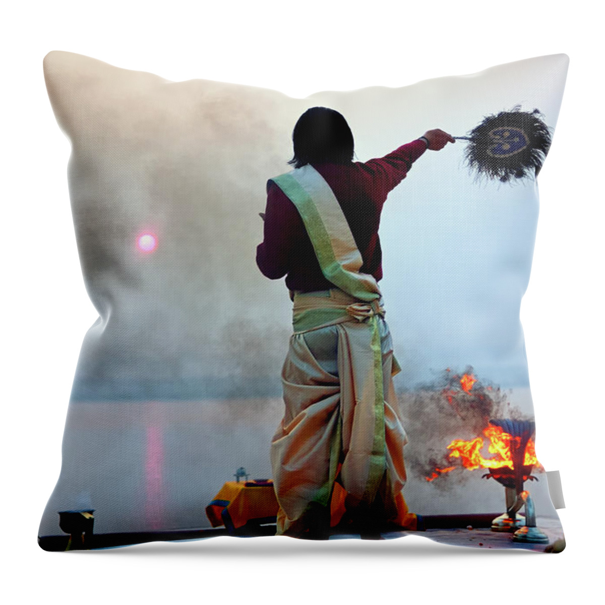 Hinduism Throw Pillow featuring the photograph Probhat Aroti Morning Puja by Apratim Saha