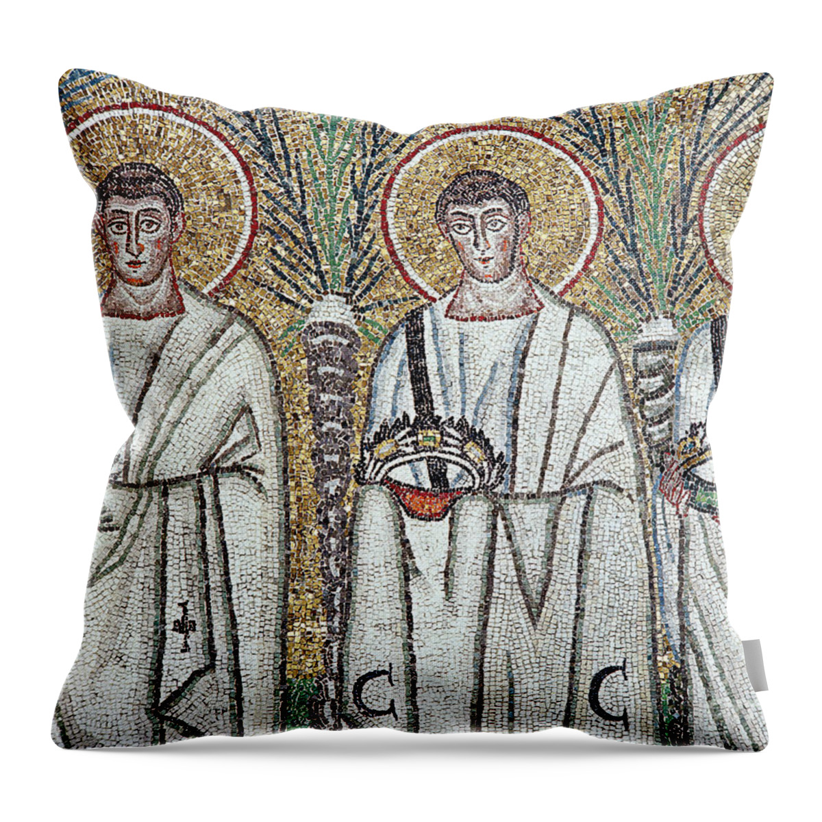 Mosaic Throw Pillow featuring the photograph Procession Of The Martyrs, Mosaic, Detail by Byzantine School