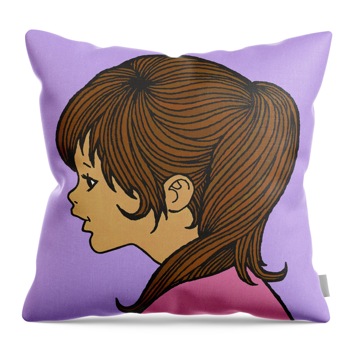 Adolescence Throw Pillow featuring the drawing Profile of a Girl with Brown Hair by CSA Images