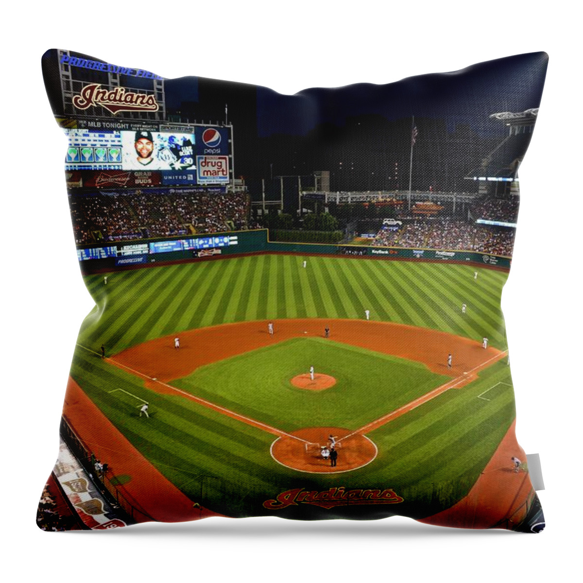 Cleveland Throw Pillow featuring the photograph Progressive Field Night Game by Frozen in Time Fine Art Photography