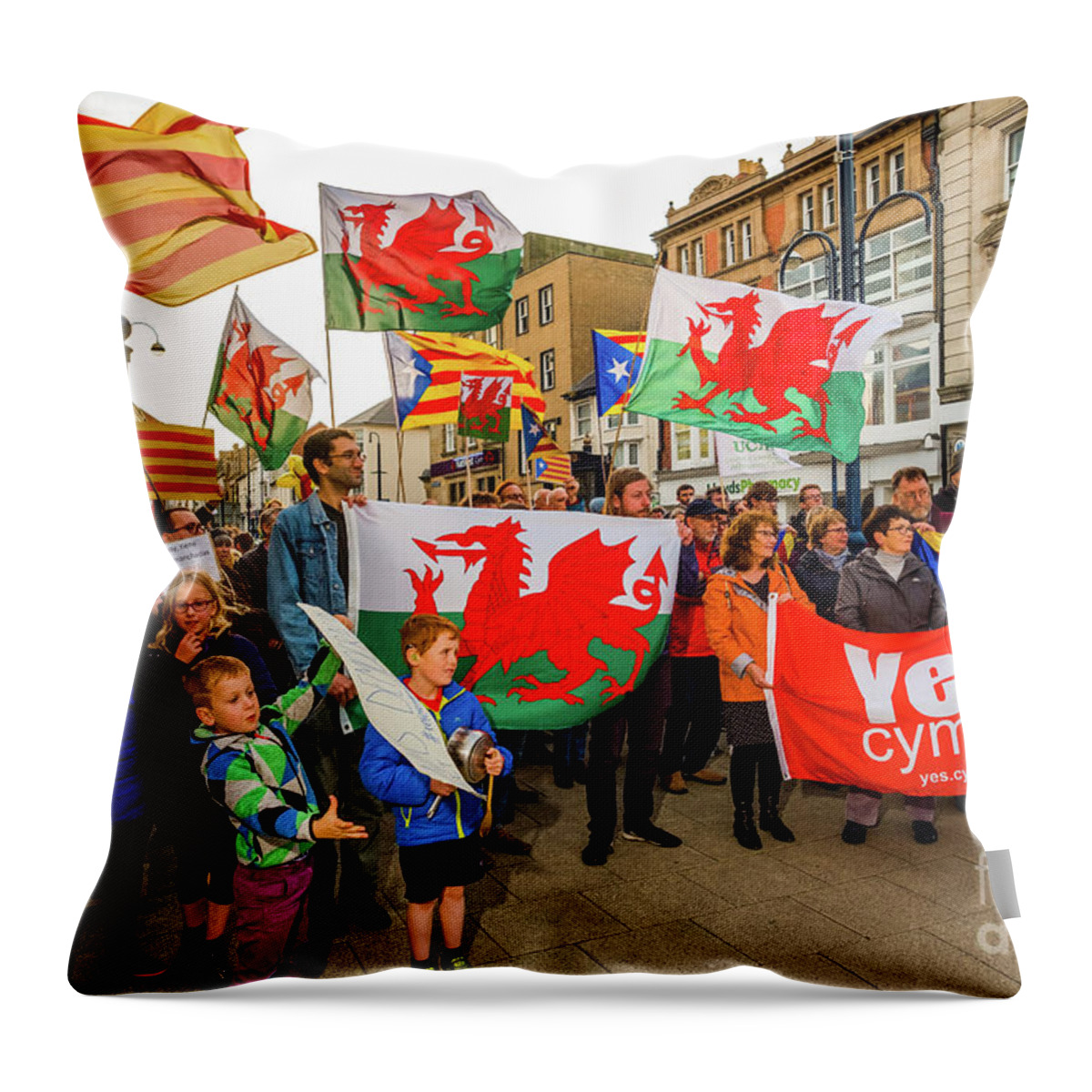 Aberystwyth Throw Pillow featuring the photograph Protesting in Support of Catalonia by Keith Morris