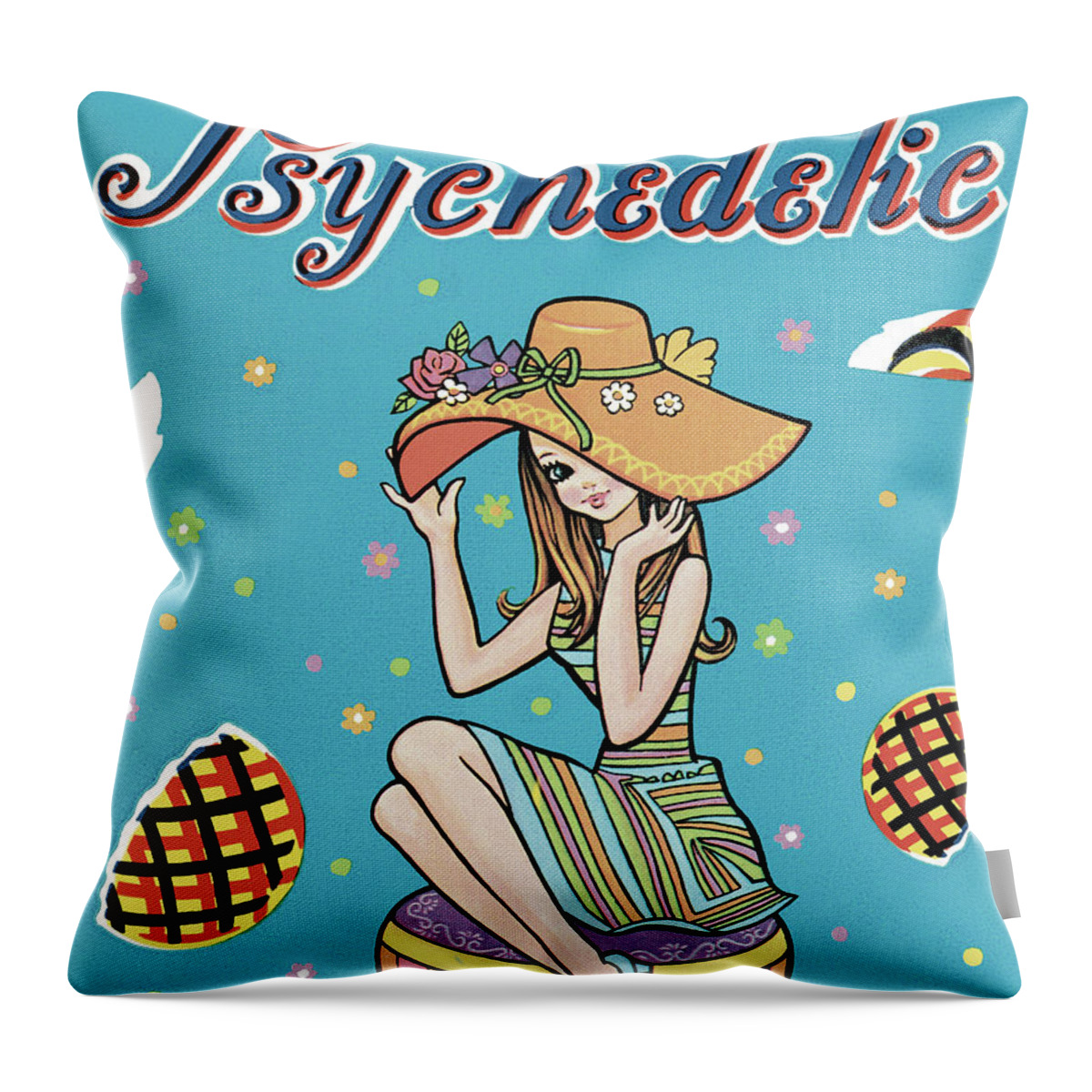 Accessories Throw Pillow featuring the drawing Psychedelic Teenage Girl by CSA Images