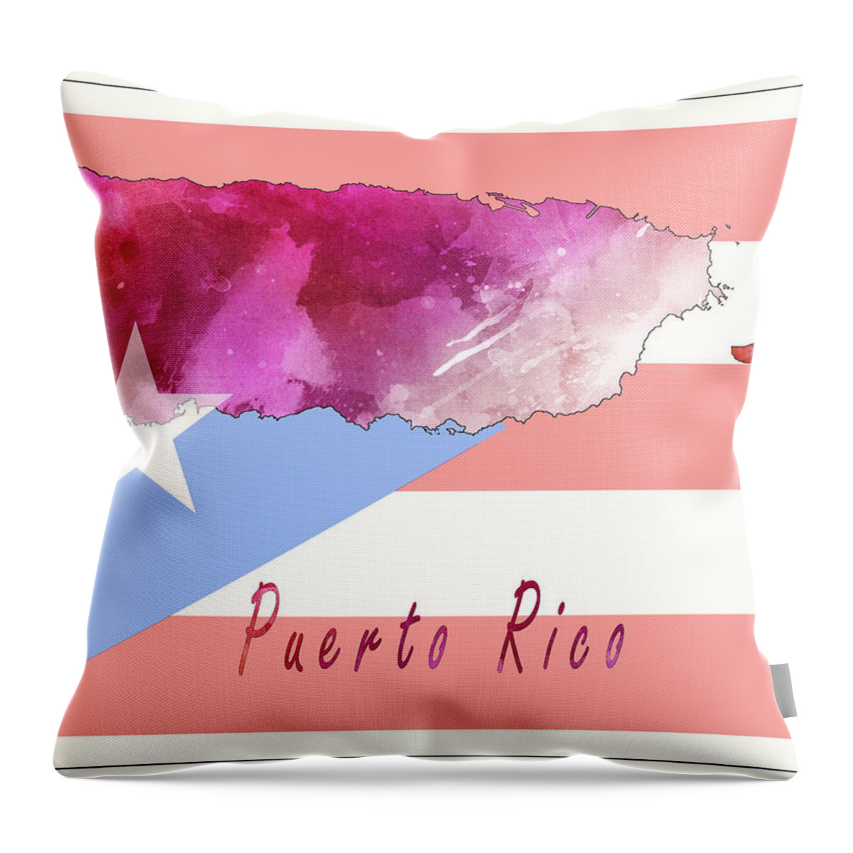 Art & Collectibles Throw Pillow featuring the painting Puerto Rico Watercolor Map Style 1 by Greg Edwards
