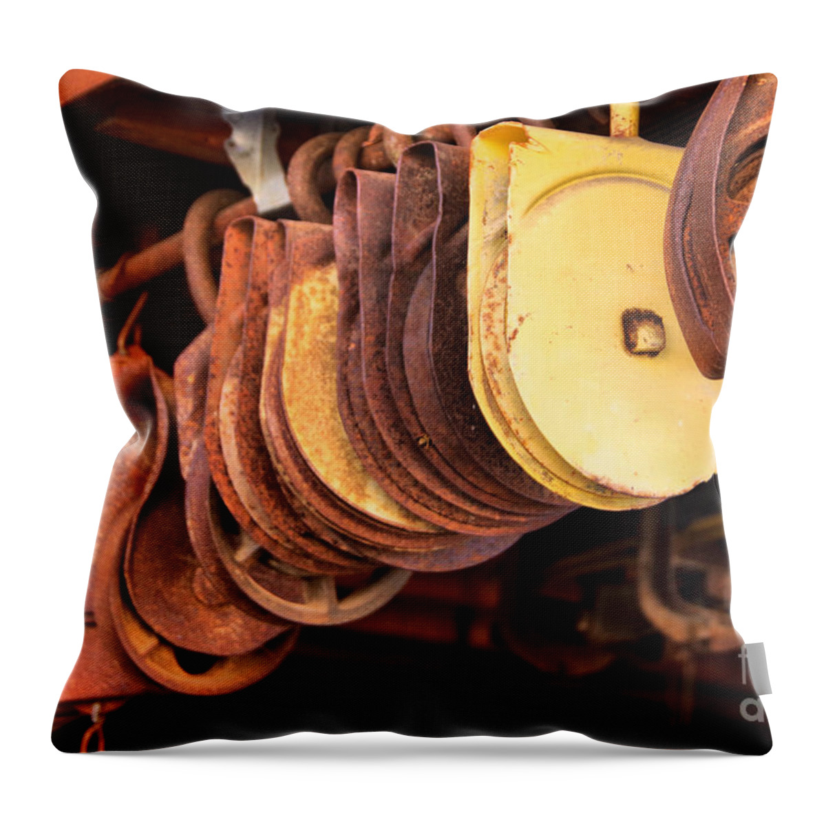 Pulleys Throw Pillow featuring the photograph Pulleys by Jeff Swan