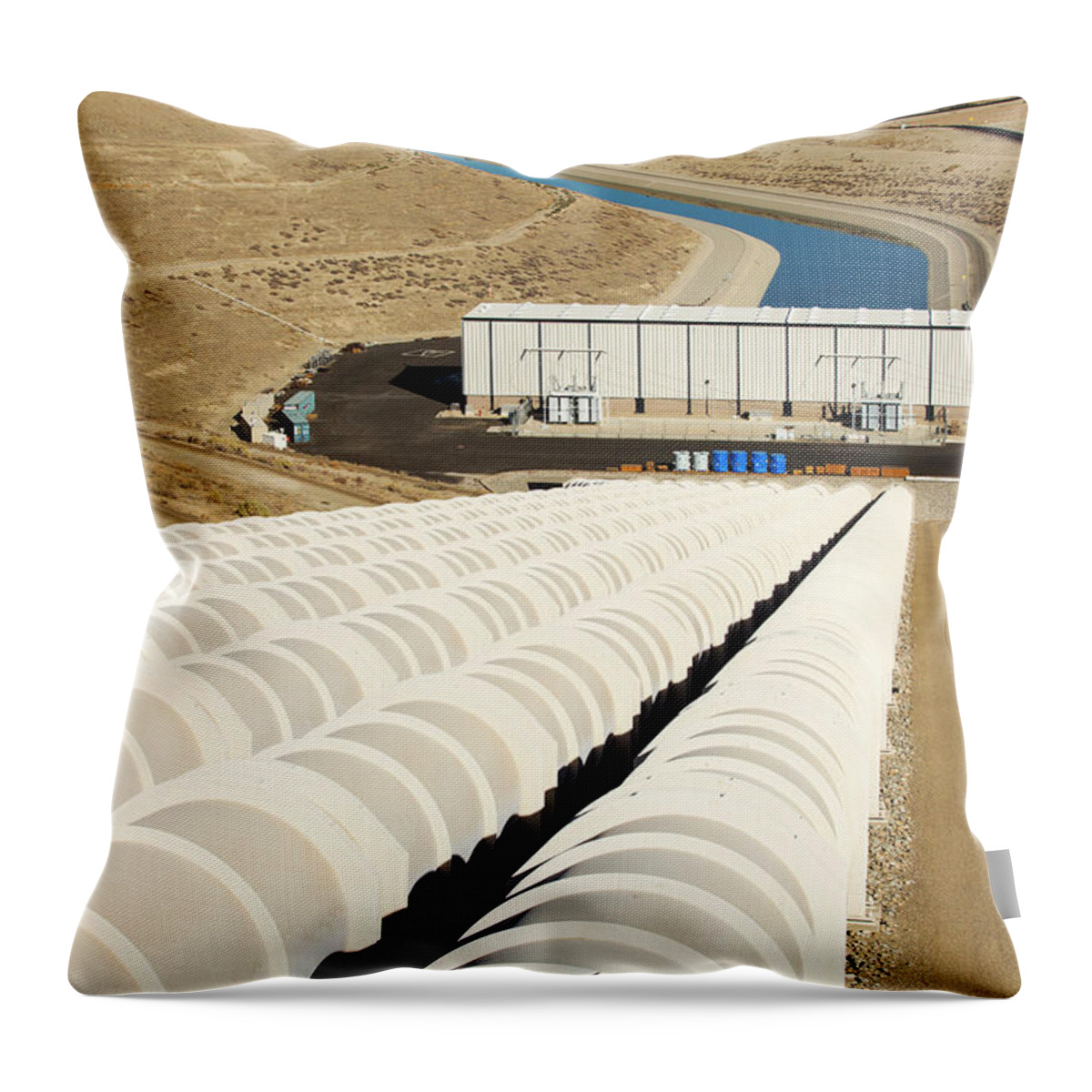 Usa Throw Pillow featuring the photograph Pumping Station Sending Water Uphill Over The Mountains On by Ashley Cooper / Naturepl.com