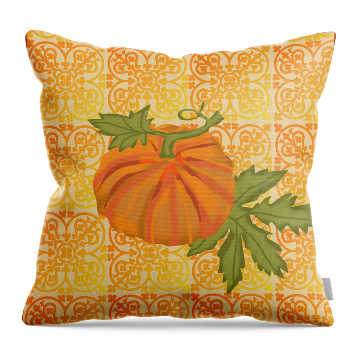 Pumpkin Throw Pillow featuring the mixed media Pumpkin And Tiles by Nicholas Biscardi
