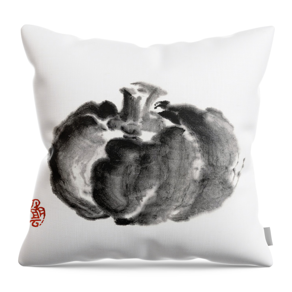 Ink And Brush Throw Pillow featuring the digital art Pumpkin by Daj