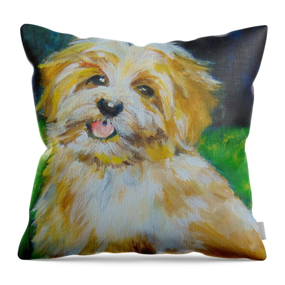Terrier Throw Pillow featuring the painting Puppy by Saundra Johnson