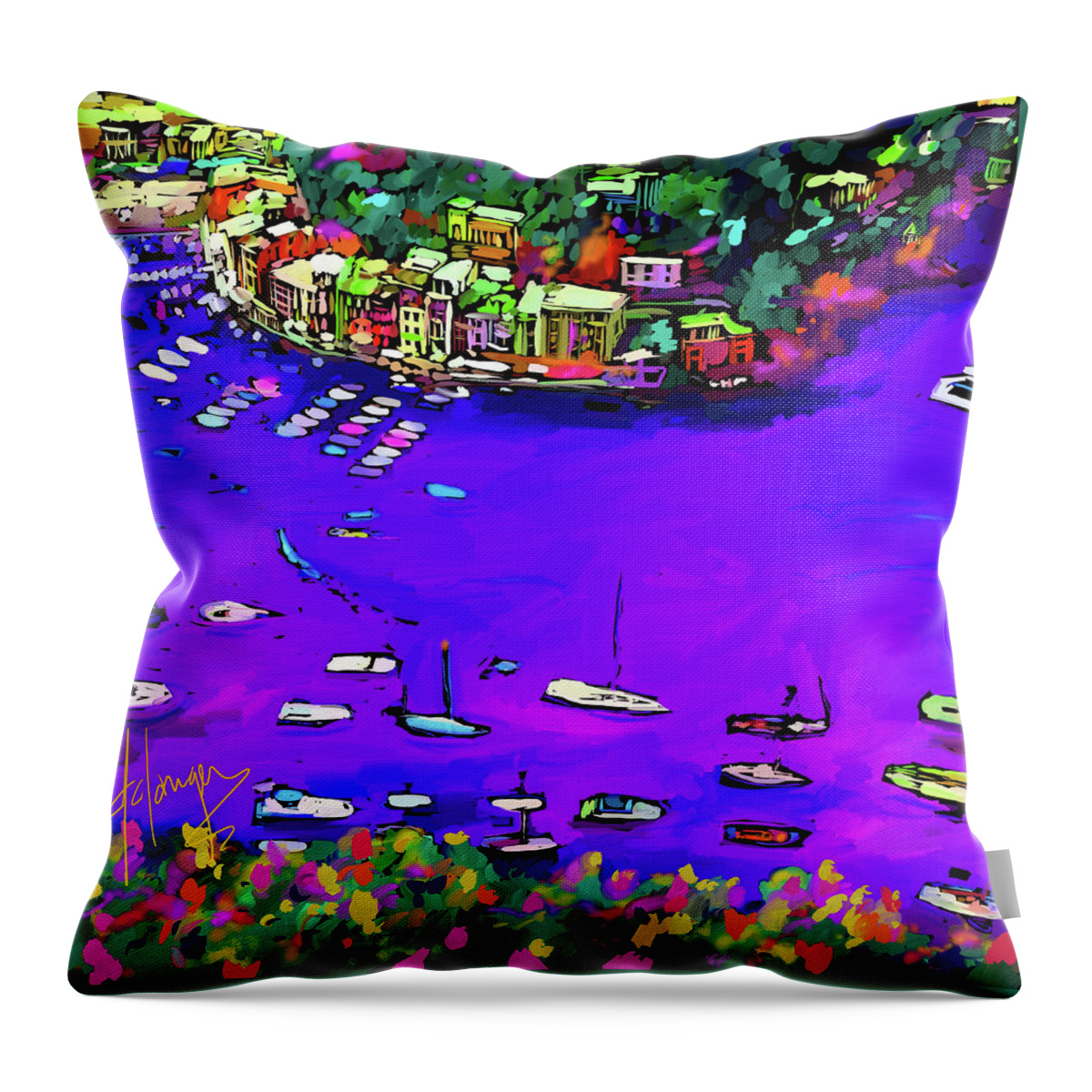 Dc Langer Throw Pillow featuring the painting Purple Cove by DC Langer