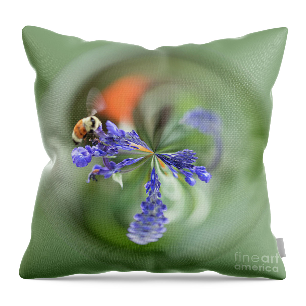 Orb Throw Pillow featuring the photograph Purple flower orb with bee by Phillip Rubino