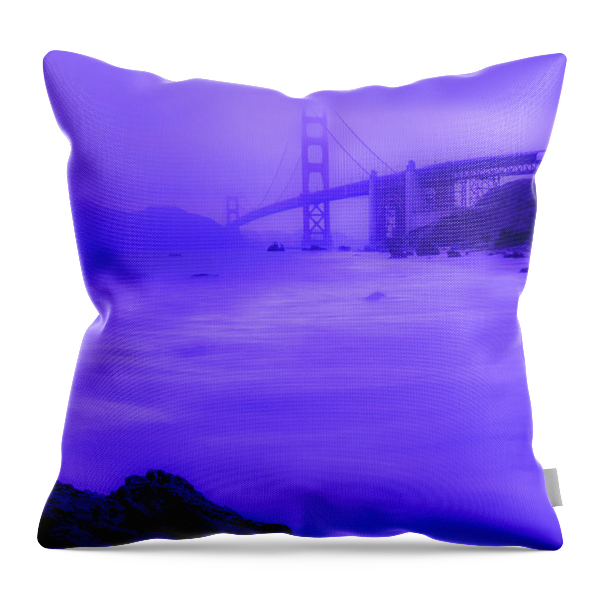 S.f. Throw Pillow featuring the photograph Purple Golden Gate Fog by Mike Long