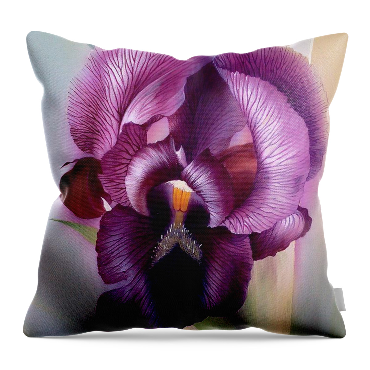Russian Artists New Wave Throw Pillow featuring the painting Purple Iris Head 1 by Alina Oseeva