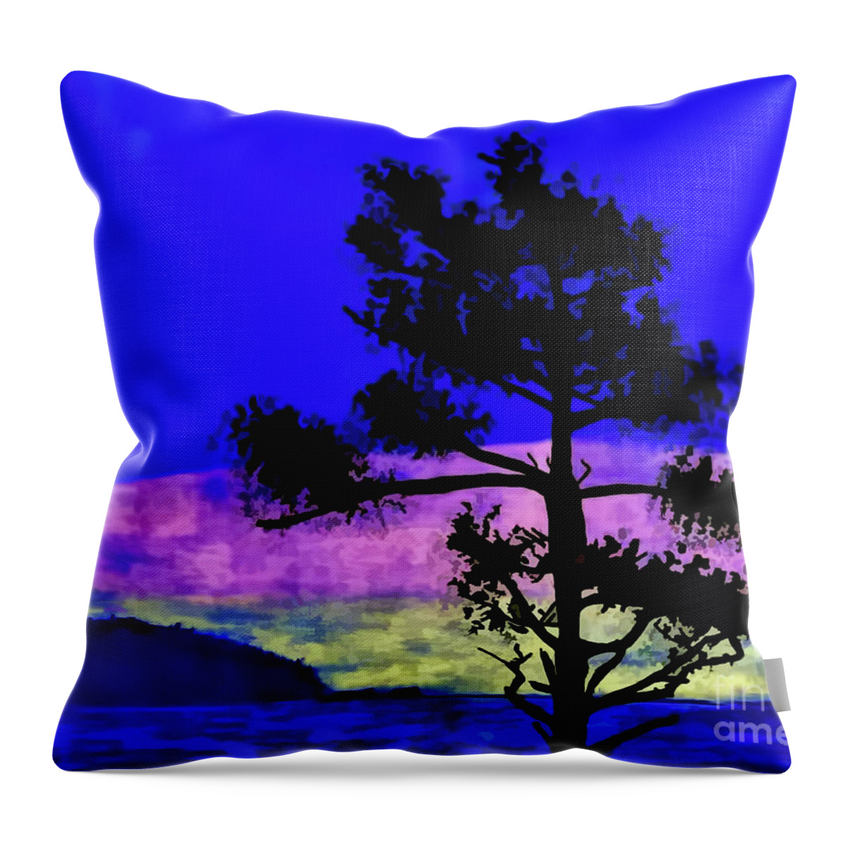 Sunset Throw Pillow featuring the drawing Purple Sunset Bay by D Hackett