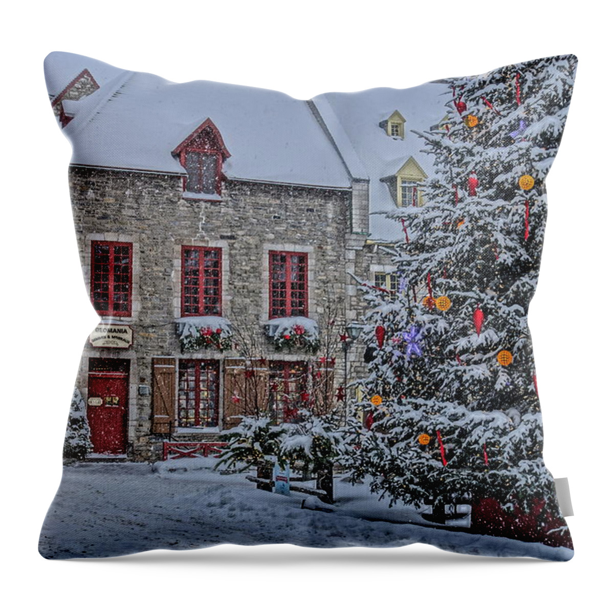 Christmas Throw Pillow featuring the photograph Quebec City at Christmas time by Patricia Caron