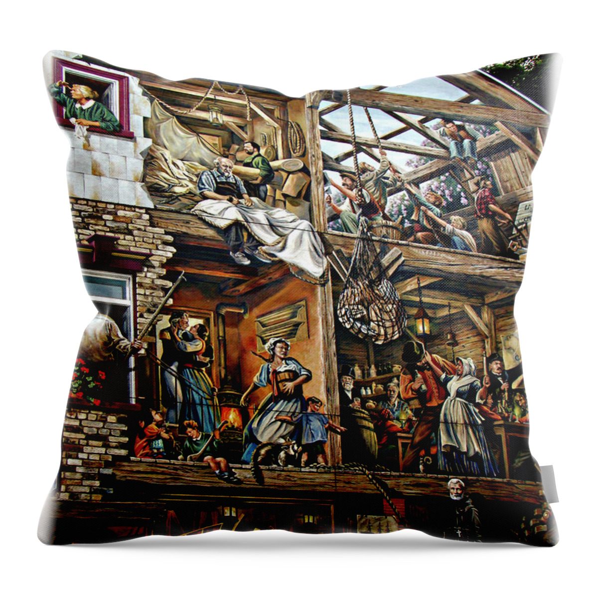 Quebec Throw Pillow featuring the photograph Quebec City Historical Mural by Al Bourassa
